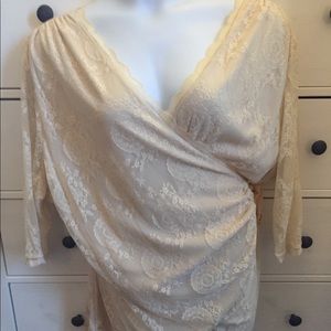 Kiyonna Ivory Lace wraparound blouse